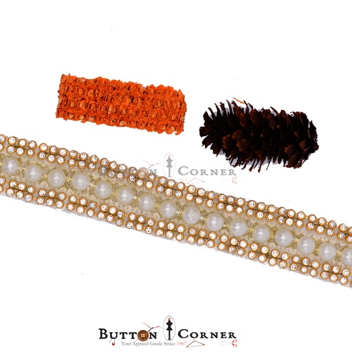 [MYB348-WHITE GOLD] Fancy Pearl & Stone Lace