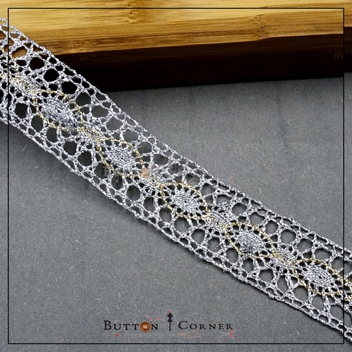 [IF20-SILVER GOLD] Double Side Border Metallic Yarn Lace