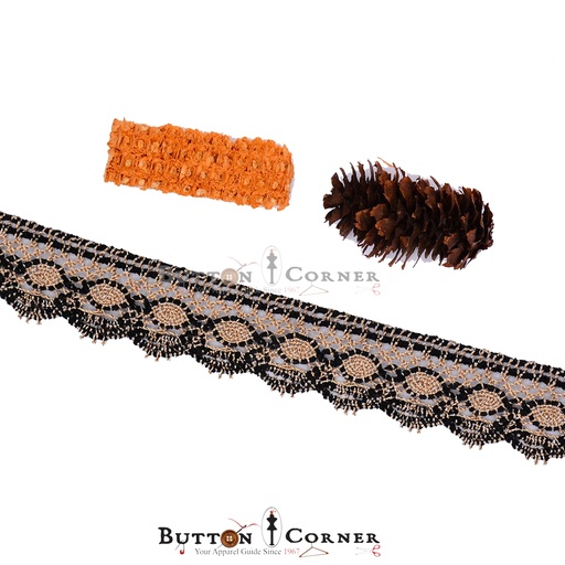 [CRL116 BLACK GOLD] Fancy Metallic Yarn Crochet Lace