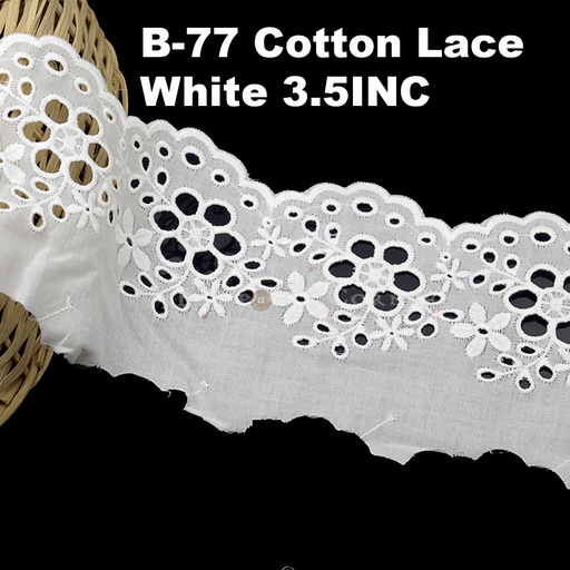 [B-77-WHITE] Cotton One Side Border Lace
