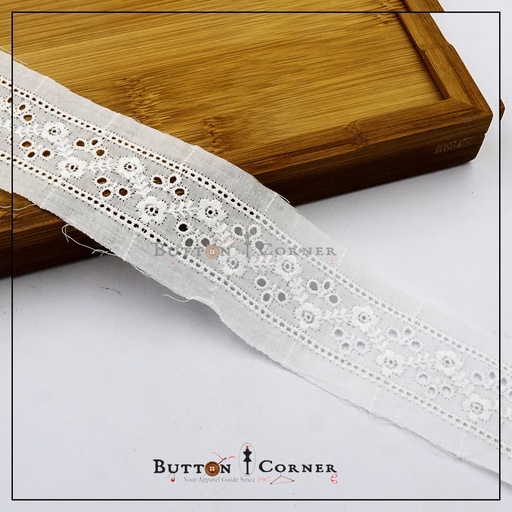 [IF60 WHITE] 2 Side Border Embroidery Cotton Lace