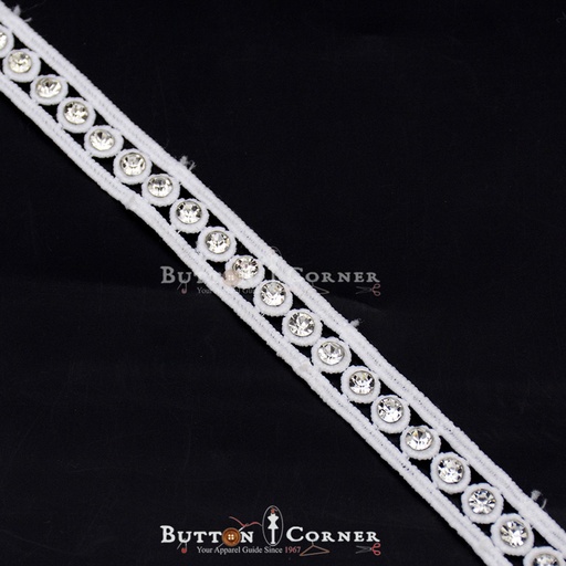 [MYB613-WHITE] Double Side Border Stone Shuttle Lace