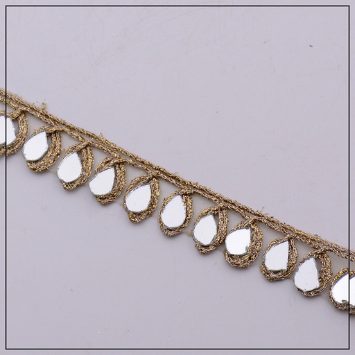 [AL922-GOLD] One Side Fancy Mirror Kundan Lace