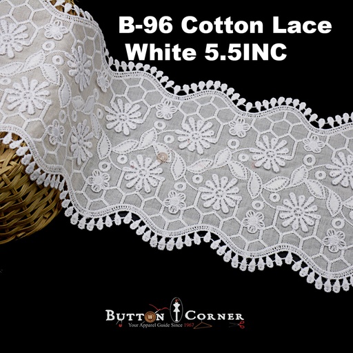 [B-96-WHITE] Cotton Double Side Border Lace