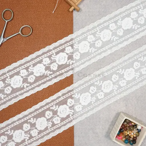 [AL638 WHITE] Double Side Border Net Lace