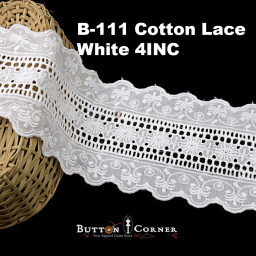 [B-111-WHITE] Cotton Double Side Border Lace
