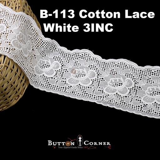 [B-113 WHITE] Cotton One Side Border Lace