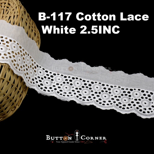 [B-117-WHITE] Cotton One Side Border Lace
