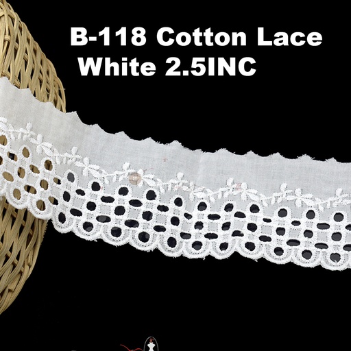 [B-118-WHITE] Cotton One Side Border Lace