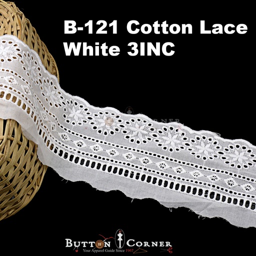 [B-121-WHITE] Cotton One Side Border Lace