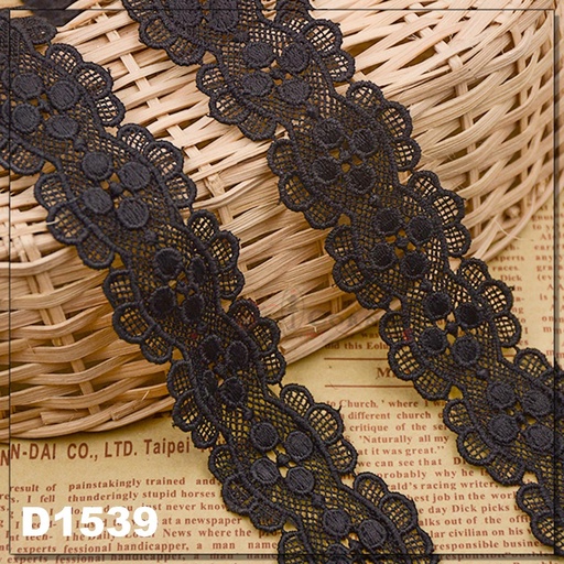 [D1539-BLACK] Double Side Border Shuttle Lace