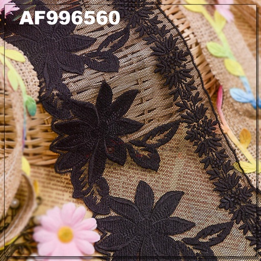 [AF996560 BLACK] One Side Border Net Lace