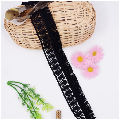 [D555-BLACK] One Side Border Hanging Lace