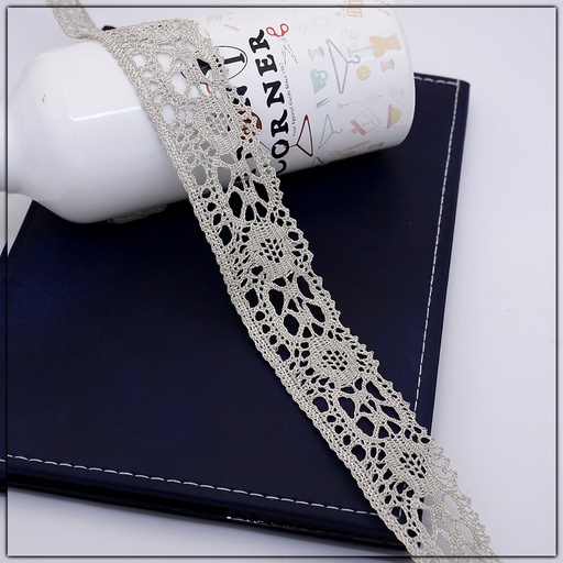 [TCL42-SILVER] One Side Border Metallic Yarn Lace