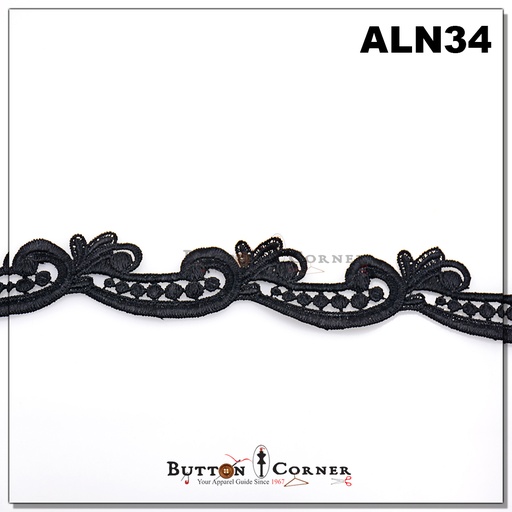 [ALN34-BLACK] One Side Border Pearl Shuttle Lace