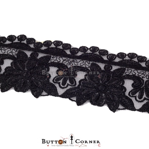 [AYW3178-BLACK] One Side Border Shuttle Net Lace