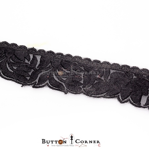 [AYH0287-BLACK] One Side Border Shuttle Net Lace