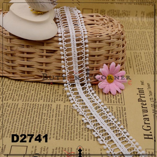 [D2741-WHITE] Double Side Border Shuttle Lace