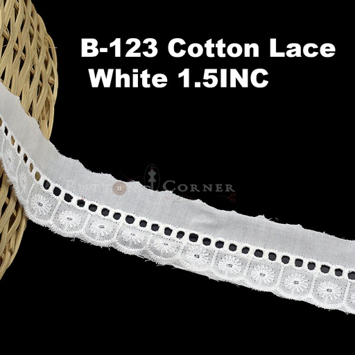 [B-123-WHITE] Cotton One Side Border Lace
