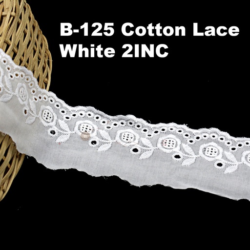 [B-125-WHITE] Cotton One Side Border Lace