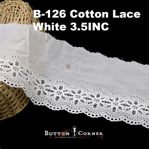 [B-126-WHITE] Cotton One Side Border Lace