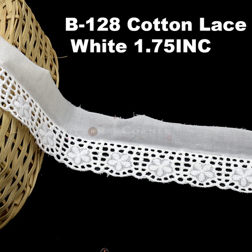 [B-128 WHITE] Cotton One Side Border Lace