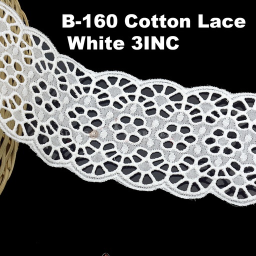 [B-160 WHITE] Cotton Double Side Border Lace
