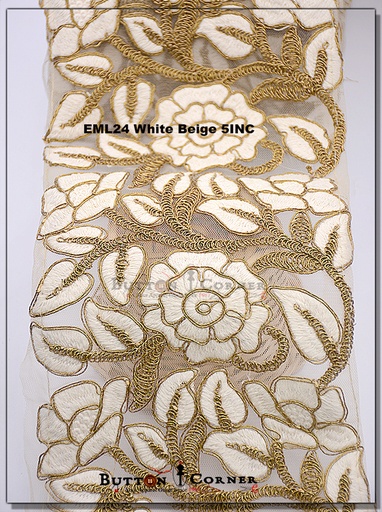 [EML24 WHITE BEIGE] 2 Side Border Embroidery Net Lace