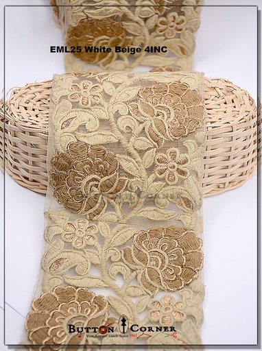 [EML25 WHITE BEIGE] 2 Side Border Embroidery Net Lace