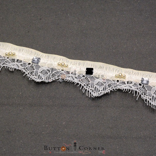 [NL186 WHITE] One Side Border Fancy Net Lace