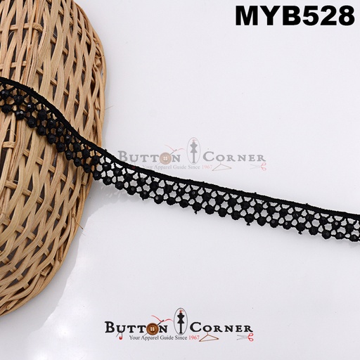 [MYB528 BLACK] Border Shuttle Lace With Stones