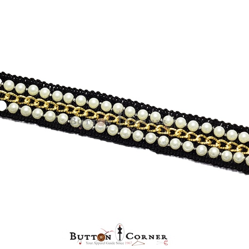 [FANL45-BLACK] Fancy Pearl & Metal Wire Lace