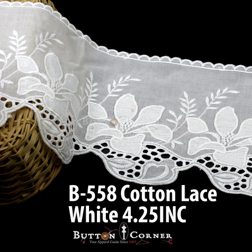 [B-558-WHITE] Cotton One Side Border Lace