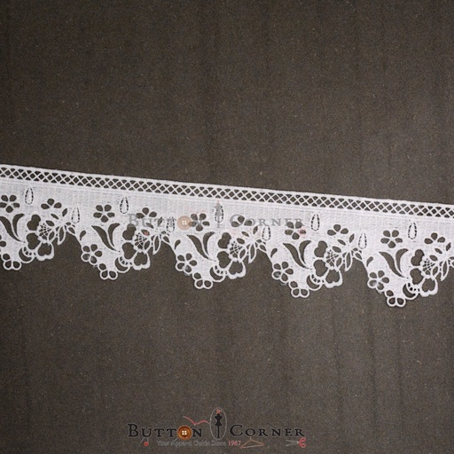 [19399-6 WHITE] One Side Border Shuttle Lace