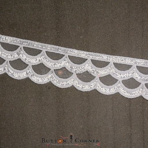 [ALN374-WHITE] One Side Border Sequence Net Lace