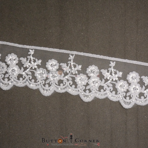 [ALN376-WHITE] One Side Border Sequence Net Lace