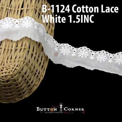 [B-1124 WHITE] One Side Border Cotton Lace
