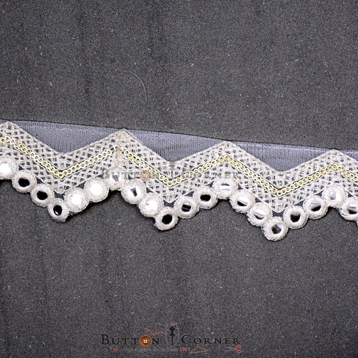 [EML288-WHITE] Metallic Yarn Sequence Embroidery Lace