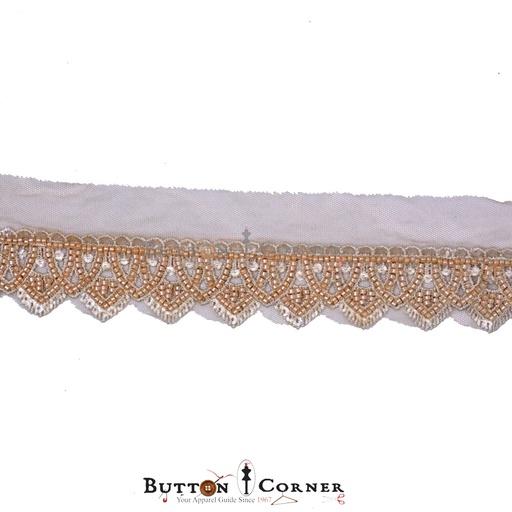 [AYAB001-BEIGE] Fancy Glass Beads Sequence Lace