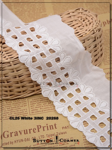 [CL26-WHITE] Cotton One Side Border Lace