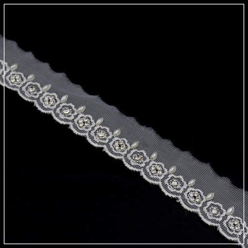 [MYB695 WHITE] Fancy Glass Beads & Stone Net Lace