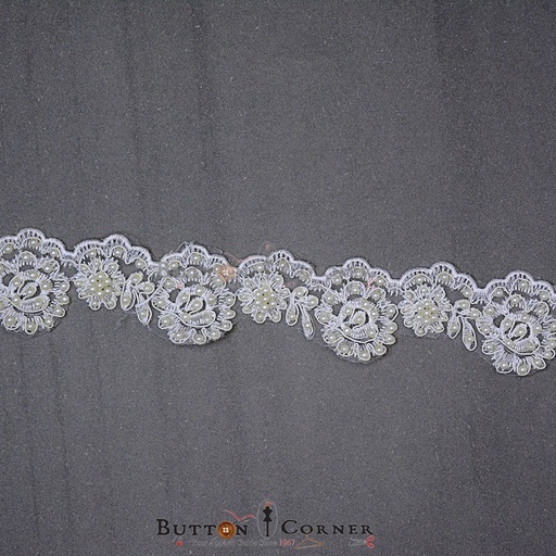 [SHTL165-WHITE] One Side Border Pearl Shuttle Lace