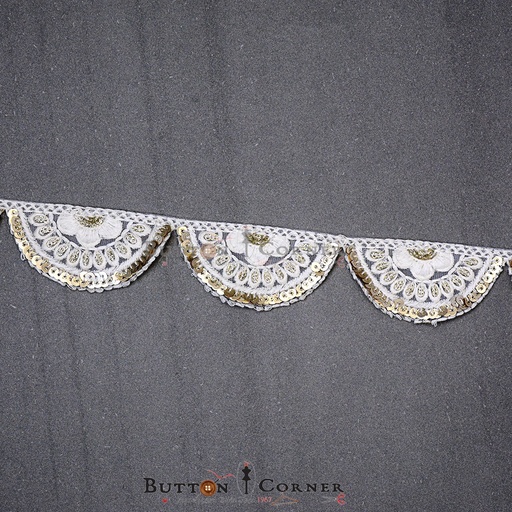 [EML278-WHITE] Metallic Yarn Sequence Embroidery Lace