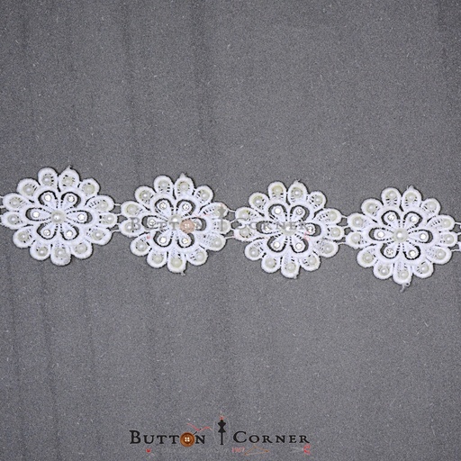 [MYB126-WHITE] Fancy Pearl & Stone Shuttle Lace