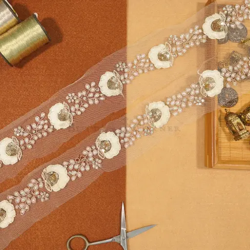 [KFL128 WHITE GOLD] Fancy Kundan Lace