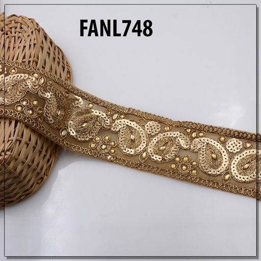 [FANL748-GOLD] Fancy Sequence Kundan Lace