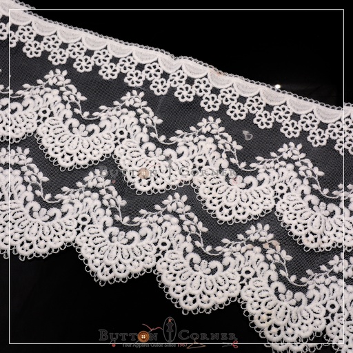 [19651-WHITE] One Side Border Embroidery Net Lace