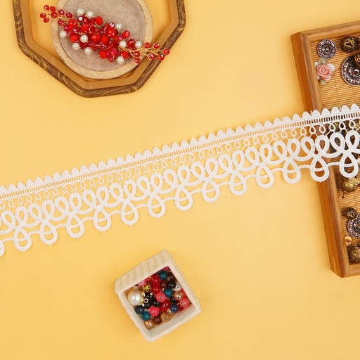 [D6452 WHITE] One Side Border Shuttle Lace