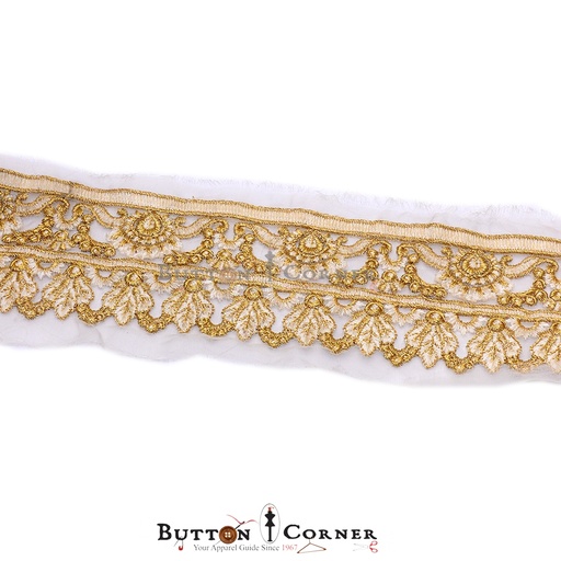 [FANL679-WHITE GOLD] Fancy Metallic Yarn Embroidery Lace