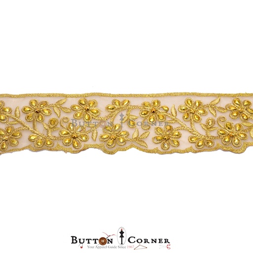 [FANL400-GOLD] Fancy Metallic Yarn Stone Lace